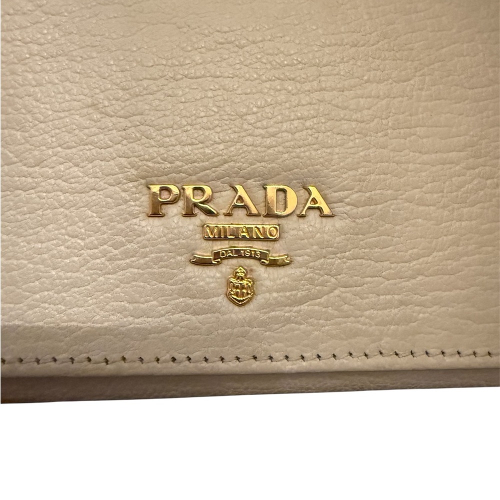 Prada Cream Leather Wallet with Gold Logo